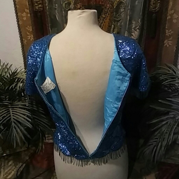 VTG 50's JO RO BOUTIQUE beaded Dk Turquoise Blouse - Picture 4 of 5